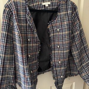 Chic Plaid Blazer in Blue and Cream
